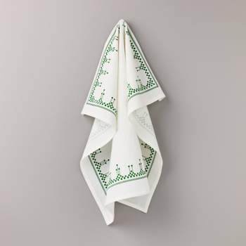 Ornate Border Flour Sack Kitchen Towel Cream/Green - Hearth & Hand™ with Magnolia