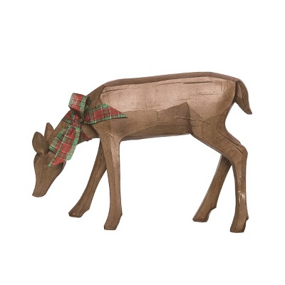 Transpac Resin 9.5 in. Brown Christmas Carved Doe Reindeer Figurine