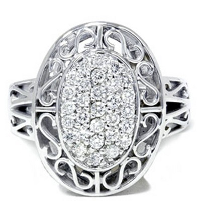 Pompeii3 Antique 3/4 Ct Large Pave Diamond 10k White Gold Ring