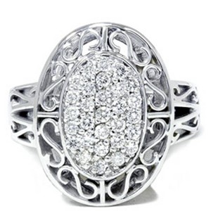 Pompeii3 Antique 3/4 Ct Large Pave Diamond 10k White Gold Ring - 1 of 4