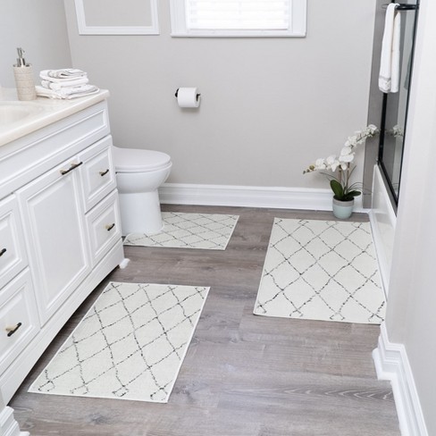 3 Piece Bathroom Rugs Set - Non-slip Ultra Thin Bath Rugs For Bathroom  Floor[moroccan Trellis-ivory] : Target