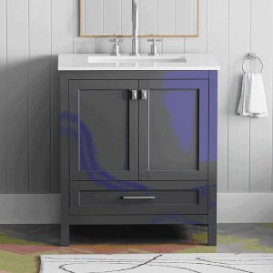 30" Bathroom Vanity with Sink, Fully Assembled Sink Cabinet with Marble Countertop (Navy Blue) - 1 of 4
