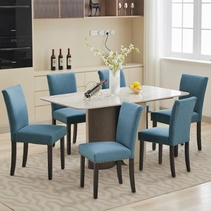 Upholstered Dining Chairs, Fabric Parsons Dining Room Chair with Nailhead Trim and Sturdy Wood Legs Modern - 1 of 4