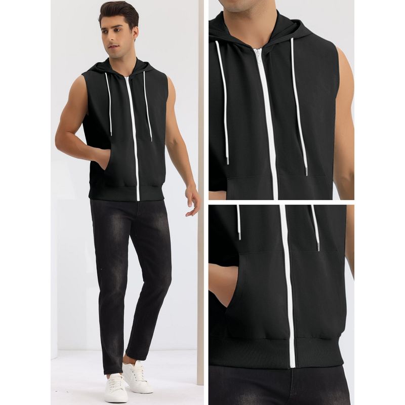 Lars Amadeus Men's Sleeveless Zipper Drawstring Hooded Sweatshirt Vest, 5 of 7