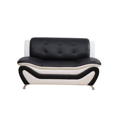 DOMETOUR Modern Black & White Faux Leather Loveseat Sofa - Stylish and Comfortable Addition to Your Living Room