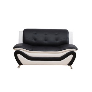 DOMETOUR Modern Black & White Faux Leather Loveseat Sofa - Stylish and Comfortable Addition to Your Living Room - 1 of 4