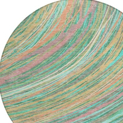 HomeRoots 8' Teal Blue Pink And Peach Round Abstract Washable Indoor Outdoor Area Rug