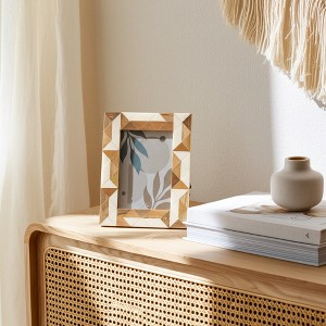 Decorative Resin and Wood Picture Frame with Glass, Modern Boho Aesthetic, Stylish Geometric Design, Casual Home Decor Accent - 5x7" White - 1 of 4