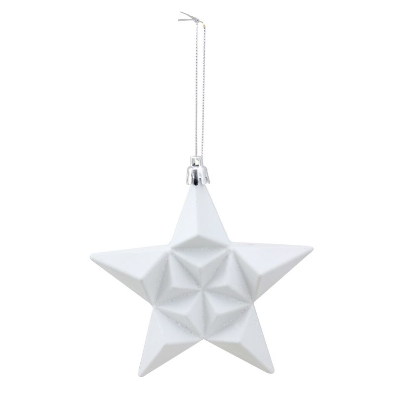 Northlight 12ct White Matte Finish Glittered Star Shatterproof Christmas Ornaments 5", 2 of 4