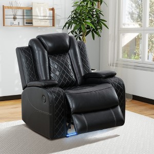 MAYEERTY Power Recliner Chair, Electric Leather Reclining Chair with USB Charging, LED Lighting & Adjustable Backrest for Living Room, Black - 1 of 4