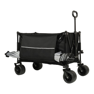 Vynxaria Collapsible Foldable Extended Wagon, 480lbs Capacity, Heavy Duty Utility Garden Cart with All-Terrain Wheels,Black