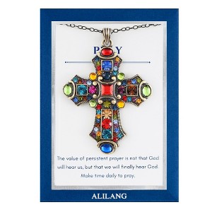 Anna-Kaci Colorful Stained Glass Rhinestone Cross Pendant Necklace Gift Message Card & Envelope Faith Jewelry Gifts - 1 of 4