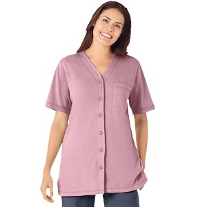 Woman Within Plus Size 7-Day Short-Sleeve Baseball Tunic - 1 of 4