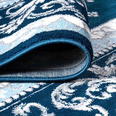 Acanthus Medallion French Border Navy/Blue Synthetic Area Rug 3x5