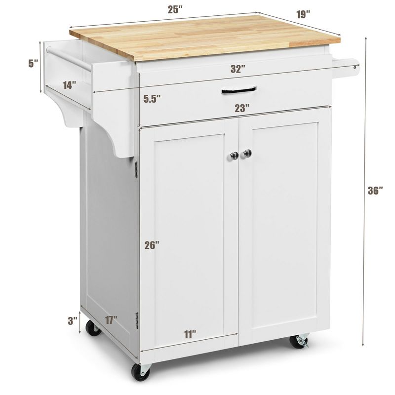 Costway Rolling Kitchen Island Utility Kitchen Cart Storage Cabinet Brown/White, 3 of 11