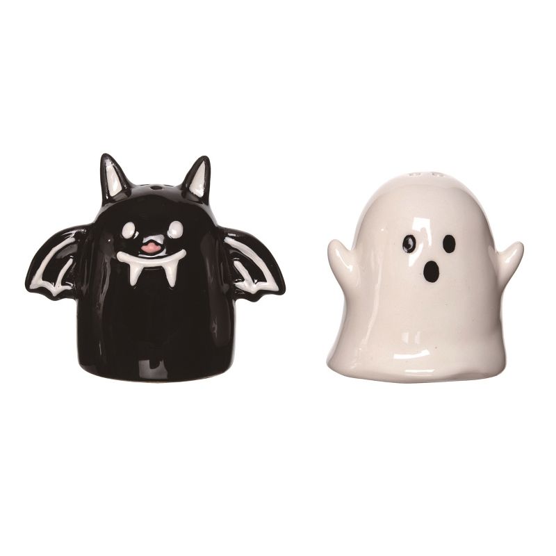 Transpac Halloween Bat and Ghost Dolomite Salt and Pepper Shakers Collectables Black and White 3.5 in. Set of 2, 1 of 4