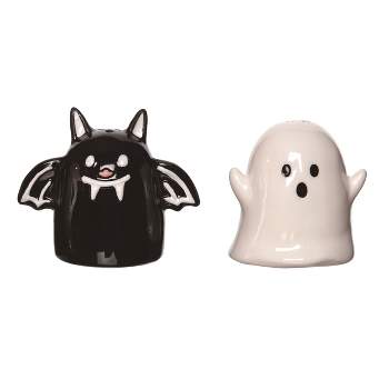 Transpac Halloween Bat and Ghost Dolomite Salt and Pepper Shakers Collectables Black and White 3.5 in. Set of 2