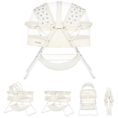 French White Lightweight Portable Baby Bassinet with Adjustable Canopy