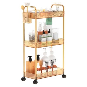 Hachikiko 3 Tier Acrylic Rolling Storage Cart - Clear Bathroom Organizer with 4 Extension Poles,Transparent Utility Cart with Wheels - 1 of 4