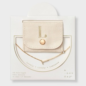 14K Gold Dipped Cubic Zirconia Initial Necklace - A New Day™ - 1 of 4