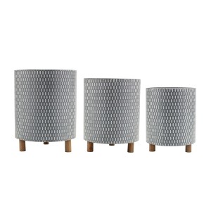 Iron and Wood Containers Set of 3 11.75 Inch Height For Home Decor Blue White Grey By Melrose - 1 of 4