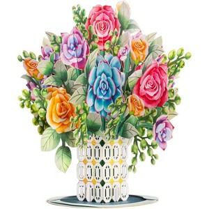 Paper Love 3D Pop Up Flower Bouquet, with Roses and Succulent Forever Flowers Keepsake, For All Occasion or Just Because - Oversized 10" x 7" Cards - 1 of 4
