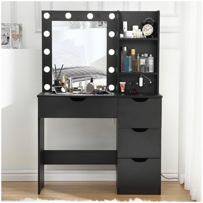 Makeup Vanity with 12 Bulbs, Charging Station, Storage Shelf