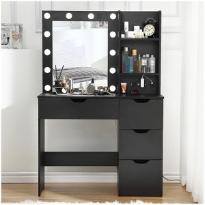 Makeup Vanity with 12 Bulbs, Charging Station, Storage Shelf - 1 of 4