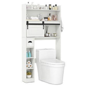 Tangkula Over The Toilet Storage Cabinet w/ Sliding Barn Door Adjustable Shelves 2 Hooks - 1 of 4