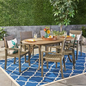 Christopher Knight Home Holloway Outdoor Slatted Acacia Wood 7 Piece Dining Set - 1 of 4