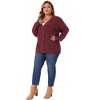 Women's Plus Size Button Down V Neck Long Sleeve Solid Casual Knit Cardigan - Agnes Orinda - 3 of 4