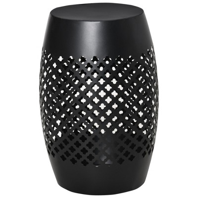 Dracelo 12.5 in Steel Patio End Table, Round Hollow Drum Side Table, Accent Table for Indoor and Outdoor