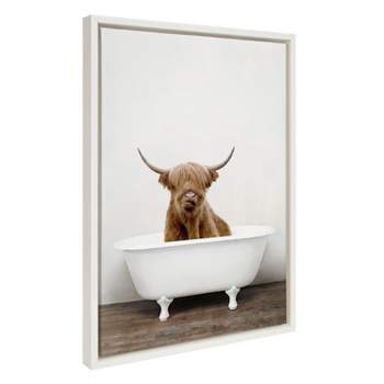 18" x 24" Sylvie Highland Cow in Tub Color Framed Canvas by Amy Peterson White - Kate & Laurel All Things Decor