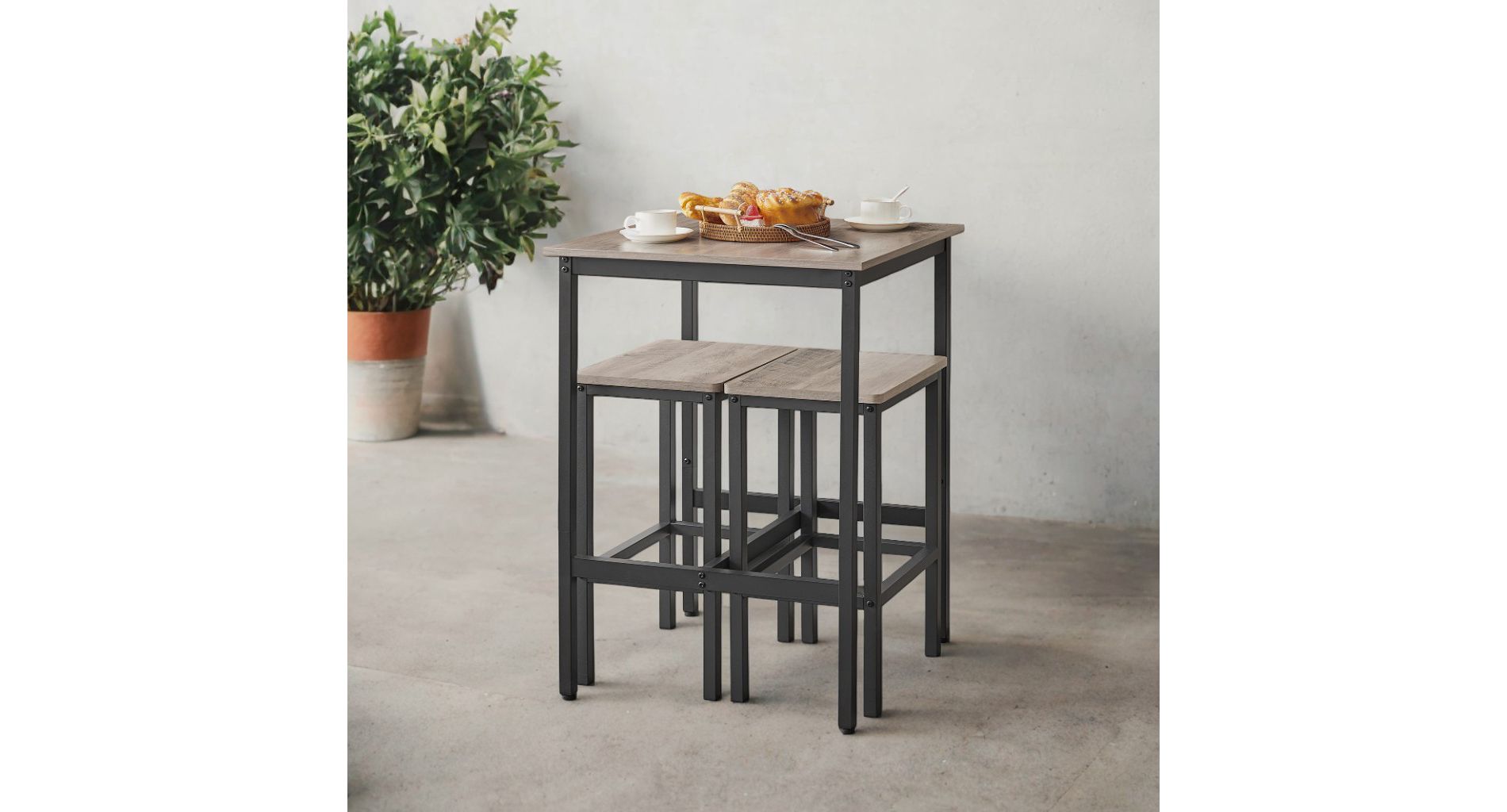 LEDREM Greige and Black Bar Table - Small Kitchen Dining Table, High Top Pub Table.23.6 x 23.6 x 36.2 - Inch Height Cocktail Table with Sturdy