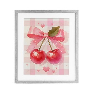 Stupell Industries Cherries On Pink Gingham Framed Print Under Glass Art - 1 of 4