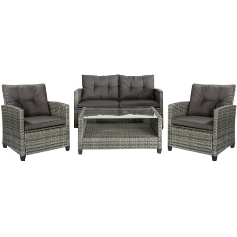 Outsunny 4-piece Rattan Wicker Furniture Set, Outdoor Cushioned  Conversation Furniture With 2 Chairs, Loveseat, And Glass Coffee Table :  Target