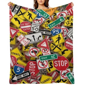 Driving Instructor Fun Road Sign Christmas Throw Blanket Soft Fleece Christmas Blanket Cozy Flannel Throw for Couch Bed 50x60 inches - 1 of 1