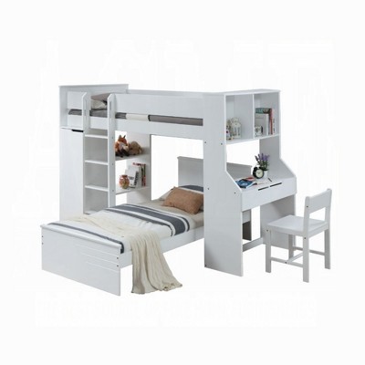 Infurnic Beds, Bunk Bed Twin Over Twin with Ladder, High Guardrail, Desk and Wardrobe, Space Saving Bunk Bed for Kids, White, 76.77"*36"*72"
