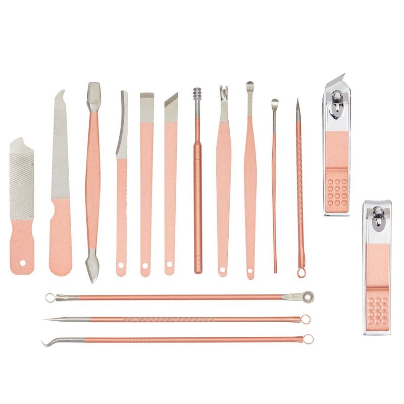 Okuna Outpost Okuna Outpost Pink Manicure Pedicure Kit, 23-in-1 Nail Clipper Set for Women (Includes Travel Case), 5 of 9
