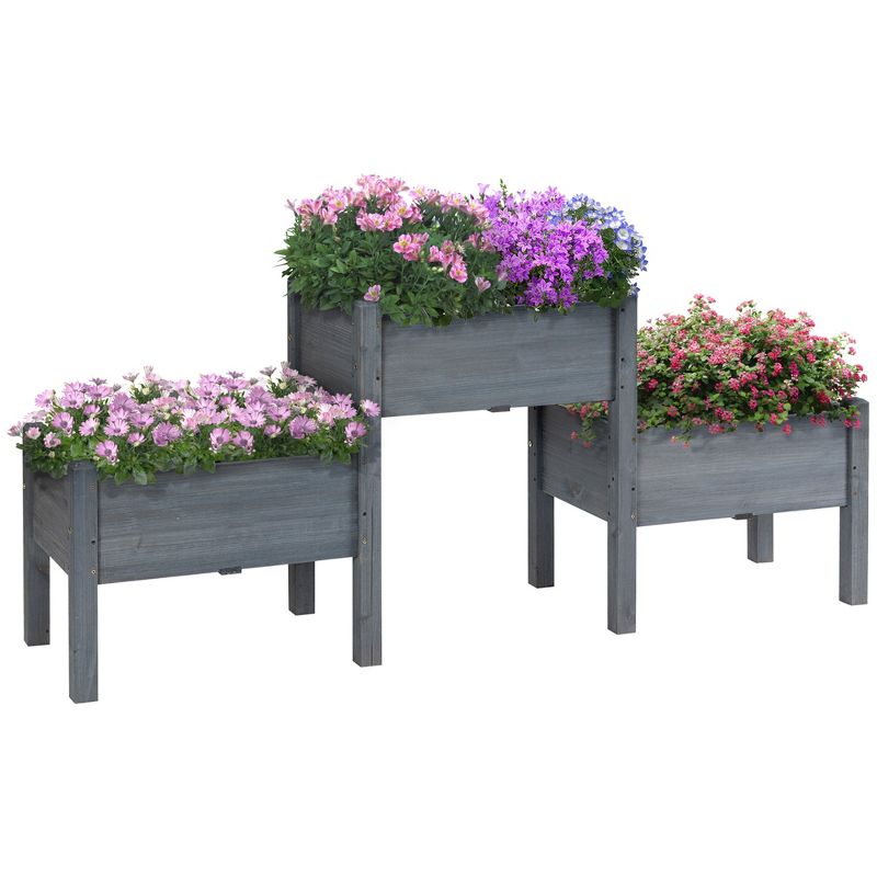 Outsunny 73" x 18" x 32" 3 Tier Raised Garden Bed w/ Three Elevated Planter Box, Freestanding Wooden Plant Stand for Vegetables, Herb and Flowers, 1 of 7