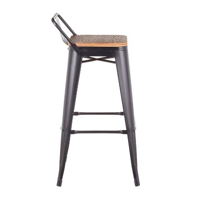 Rustic Industrial Black Metal and Bamboo Swivel Counter Stool, Set of 2
