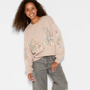 Women's Bambi Fleece Graphic Pullover Sweatshirt - Light Brown - 1 of 3