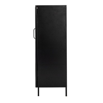 Matte Black Narrow Metal Accent Cabinet with Adjustable Shelves and Arched Glass Door