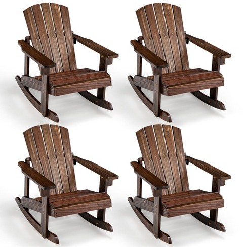 Tangkula 4PCS Kid Adirondack Rocking Chair Outdoor Solid Wood Slatted seat Backrest Coffee