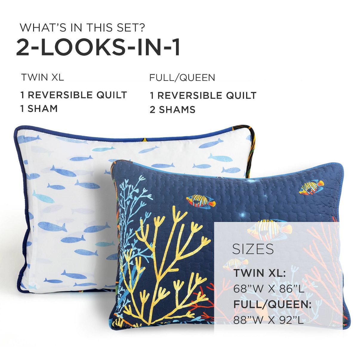 Twin 2pc Set Kids' Under The Sea Quilts Navy - Lush Décor: Kids Bedding Set, Ocean Theme, Reversible, OEKO-TEX Certified - thumbnail 8
