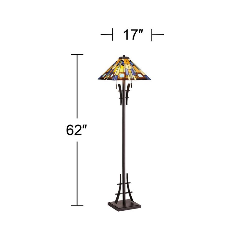 Robert Louis Tiffany Asian-Inspired Floor Lamp 62" Tall Bronze Iron Tiffany Style Jewel Tone Art Glass Shade for Living Room Reading Bedroom Office, 4 of 10