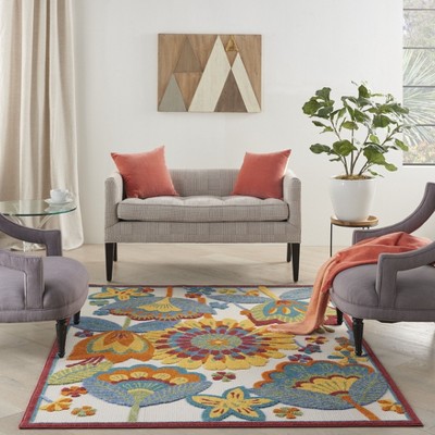 Aloha Collection 63" Multicolor Floral Round Indoor/Outdoor Rug
