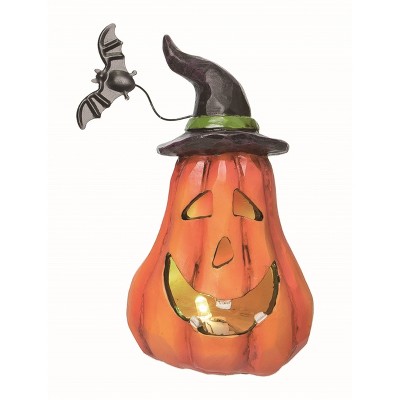 Transpac Resin Orange Halloween Light Up Pumpkin with Hat