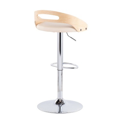 Cassis Adjustable Chrome Swivel Barstool with Natural Wood and Cream Faux Leather - Set of 2