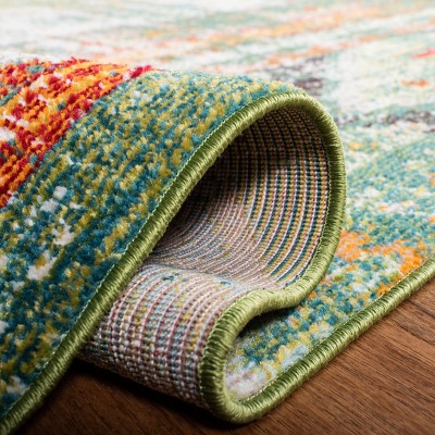 Green and Orange 4' x 6' Synthetic Hand-knotted Area Rug